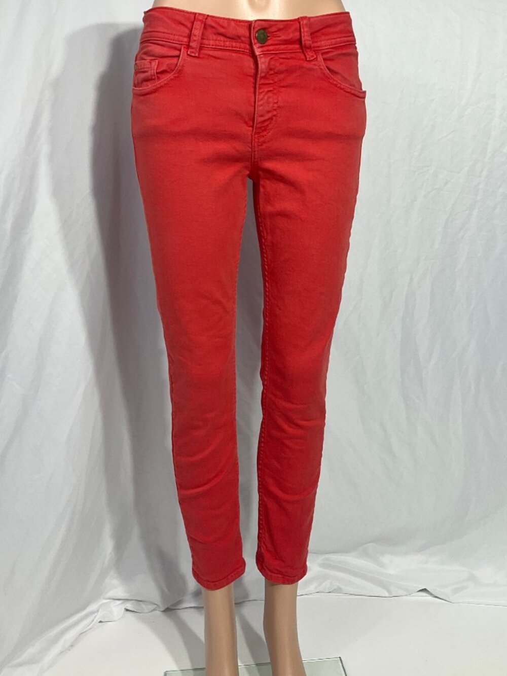 Sezane Size 28 Denim Perfect 7/8 Slim Coral/Orange Jeans Womens Ankle/Short 25" - Picture 3 of 15
